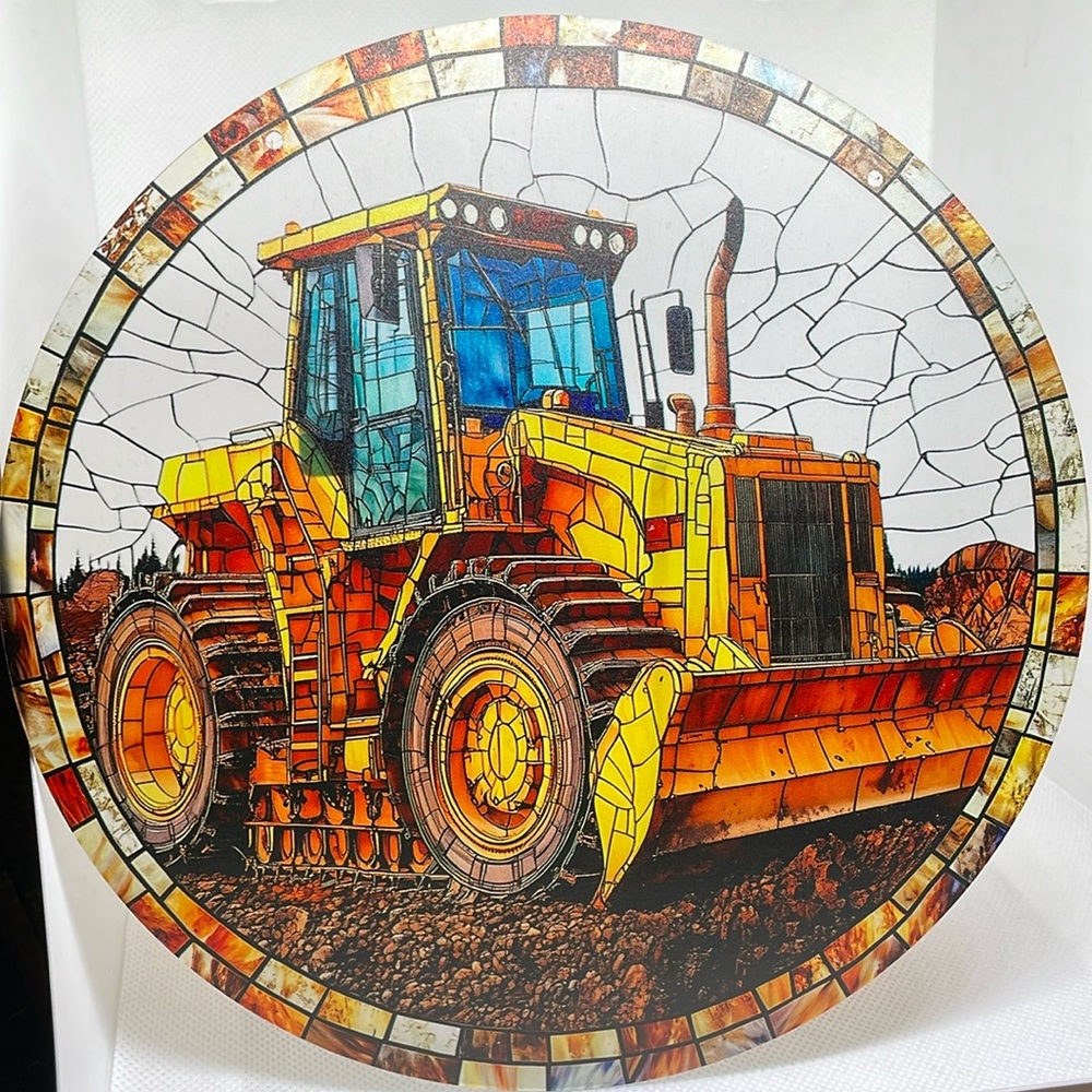 Suncatcher Acrylic Bulldozer Machinery Construction Faux Stained Glass Border